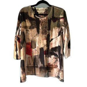 Jess & Jane abstract print tunic with a sheer chiffon hem and 3/4 sleeves size M
